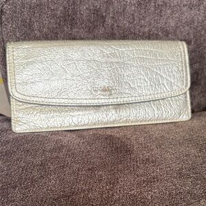 Coach Metallic Silver Leather Flap Wallet